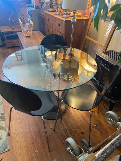 Glass table and 3 chairs